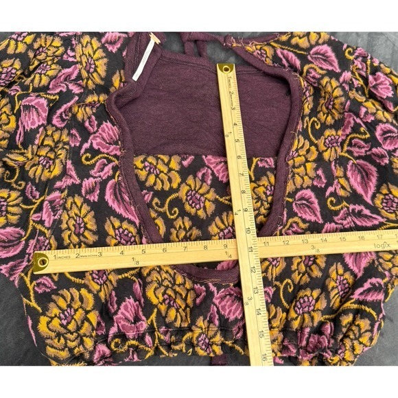 Free People Balloon Sleeve Keyhole Top Floral Embroidered Cotton Sz L - Picture 7 of 9